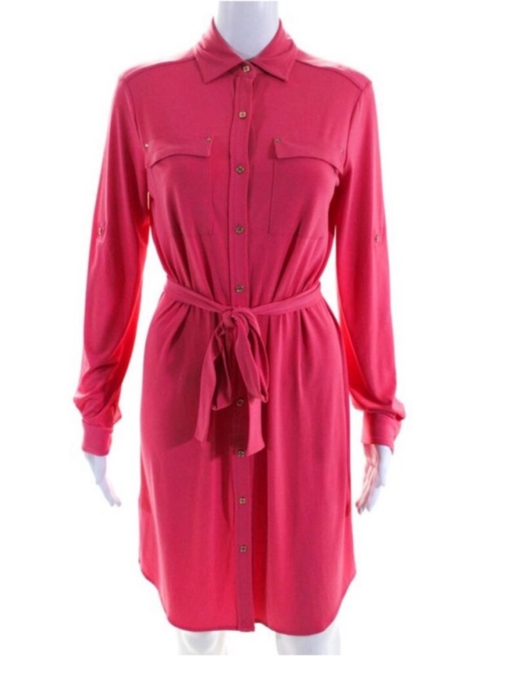 Calvin Klein  Button-Front Shirt Dress with Tie Waist.